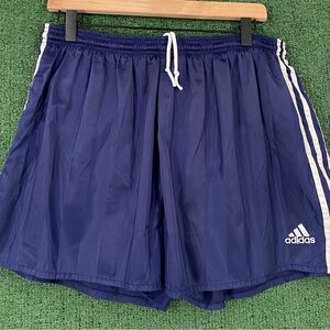 Vintage 90’s Adidas Shiny Striped Satin Navy Lined Soccer Shorts Men’s SZ Large